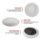 Bedfolks Calming Donut Dog Bed, 23 Inches Round Fluffy Dog Beds for Small Dogs, Machine Washable Anti-Anxiety Plush Puppy Bed（Light Grey, Small）