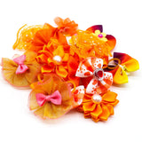 Mruq pet 100pcs Fall Pet Small Dog Hair Bows with Rubber Bands, Bulk Thanksgiving Orange Puppy Dog Grooming Bows, Handmade Pearl and Rhinestones Yorkie Dog Bows for Festival Dog Hair Accessories