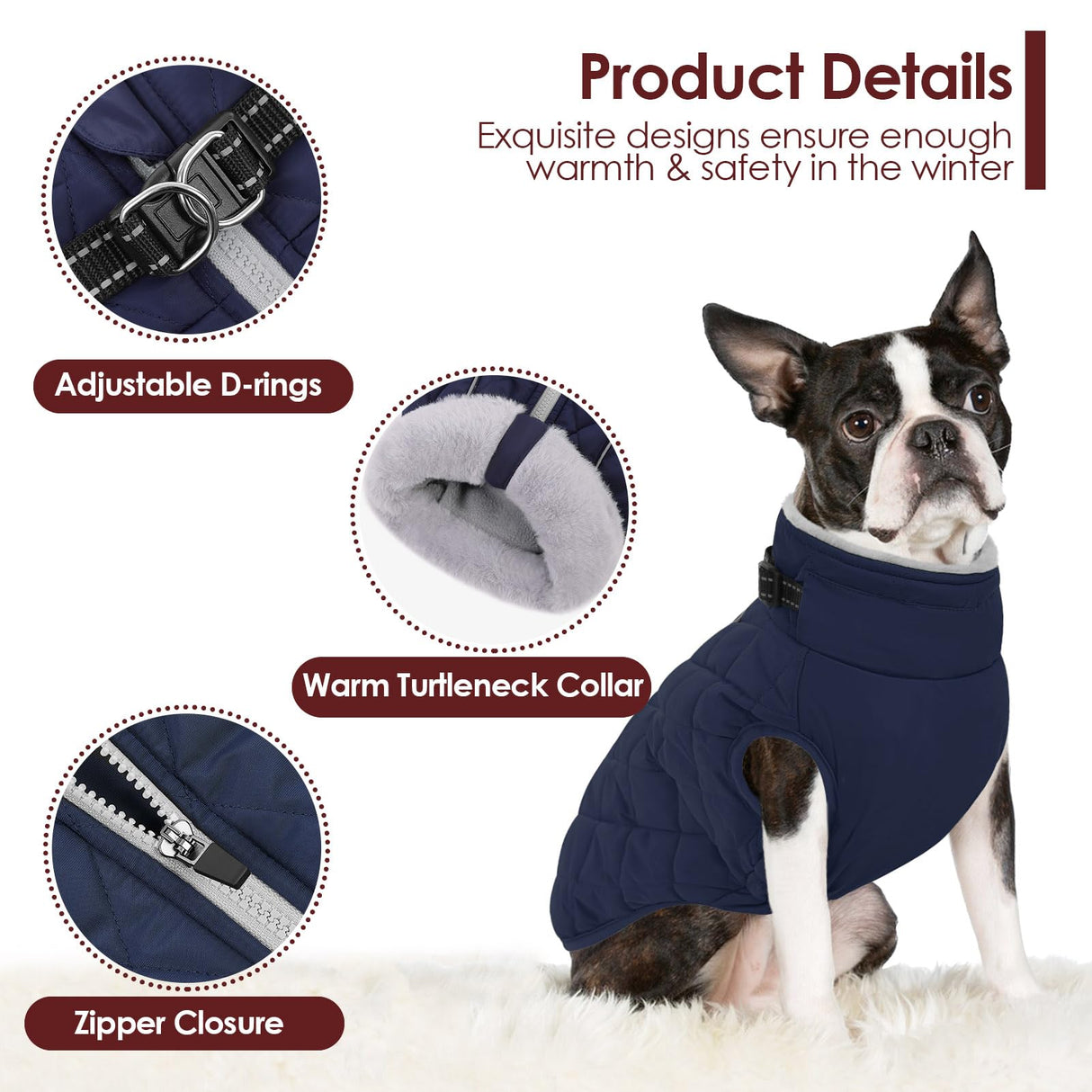 AOFITEE Small Dog Winter Coat, Waterproof Dog Winter Jacket with Zipper & Fleece Collar, Reflective Dogs Puffer Jacket, Small Pet Snow Coat Snowsuit for Yorkshire, West Highland