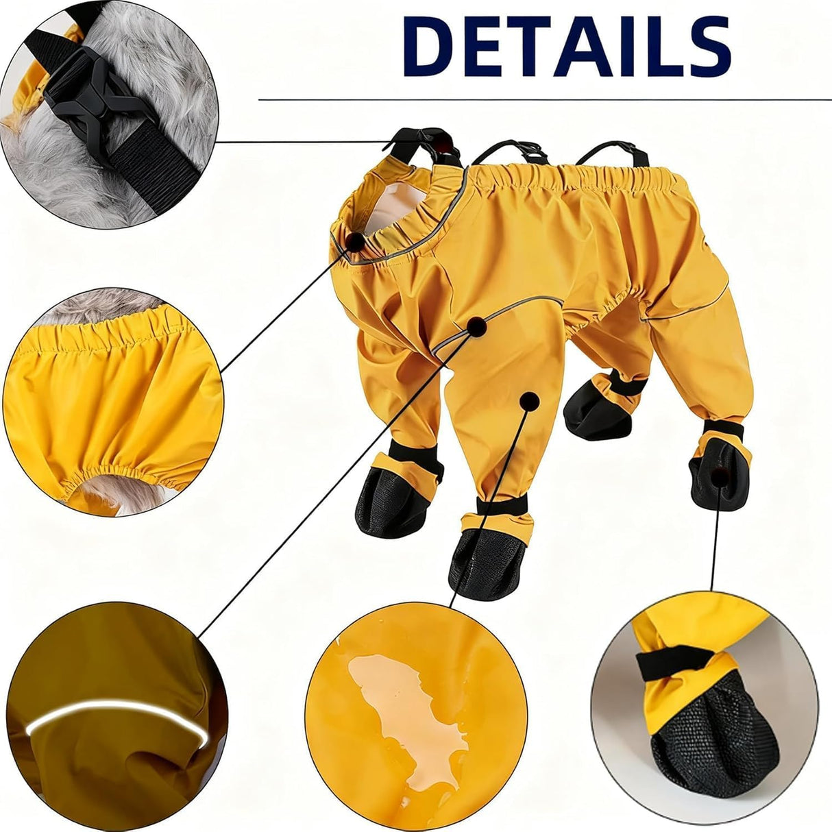 Snow Suit for Dogs with Attached Boots, Full Body Dog Snowsuit with Attached Boots, Dog Rain Suit withBoots, with Suspenders Waterproof DogWinter Snow Coat Jacket Anti-Slip Dirty-Proof (Blue, M)