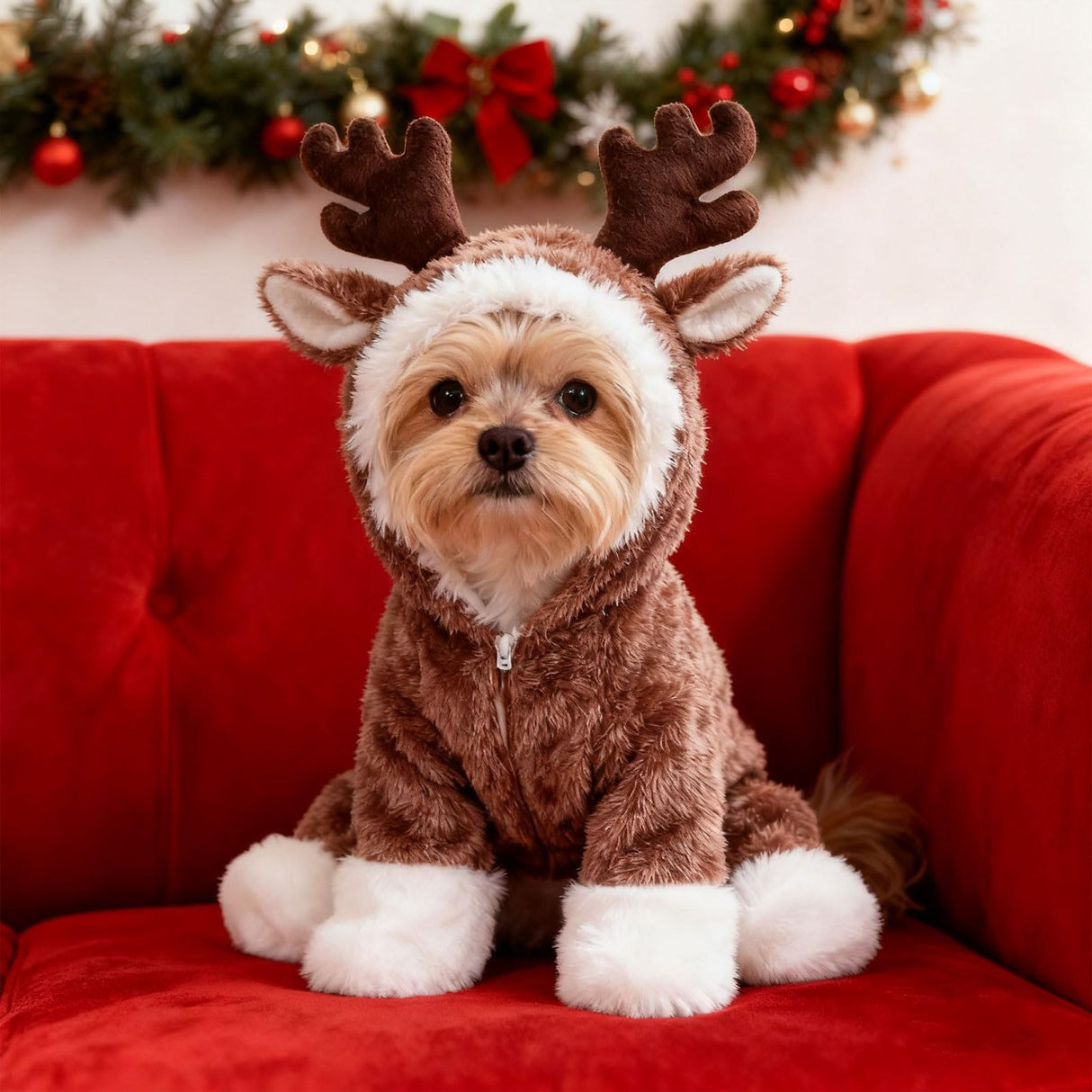 Dog Christmas Reindeer Cosplay Outfit, Cute Dog Hoodies Winter Sweatshirt for Puppy, Warm Pet Costume Clothing for Small Dogs (Small)