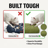Sytopia Indestructible Waterproof Canvas Outdoor Dog Bed, 42 Inch Chew Proof Pet Bed for Extra Large Dogs, Washable Removable Cover, Indoor Outdoor Patio Pad, Green