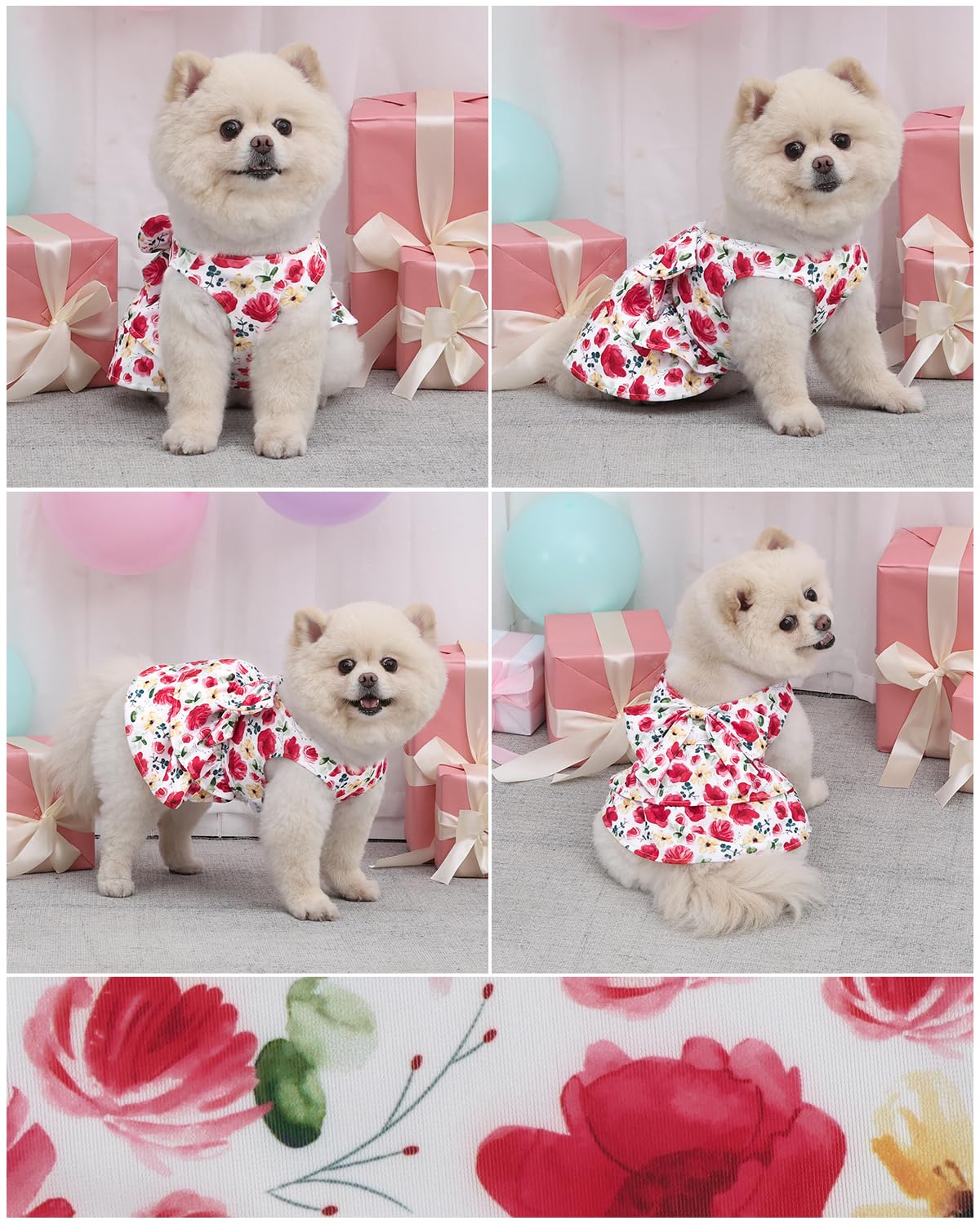 CuteBone UPF50+ Dog Dresses for Small Dogs, Summer Sleeveless Deep V-Back Pet Dress with Big Bow, Breathable Swimwear Fabric, Cooling Stretchy Puppy Clothes for Outdoor Wedding Party Beach DV02L
