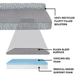 Furhaven Cooling Gel Dog Bed for Large Dogs w/ Removable Bolsters & Washable Cover, For Dogs Up to 125 lbs - Plush & Almond Print L Shaped Chaise - Gray Almonds, Jumbo Plus/XXL