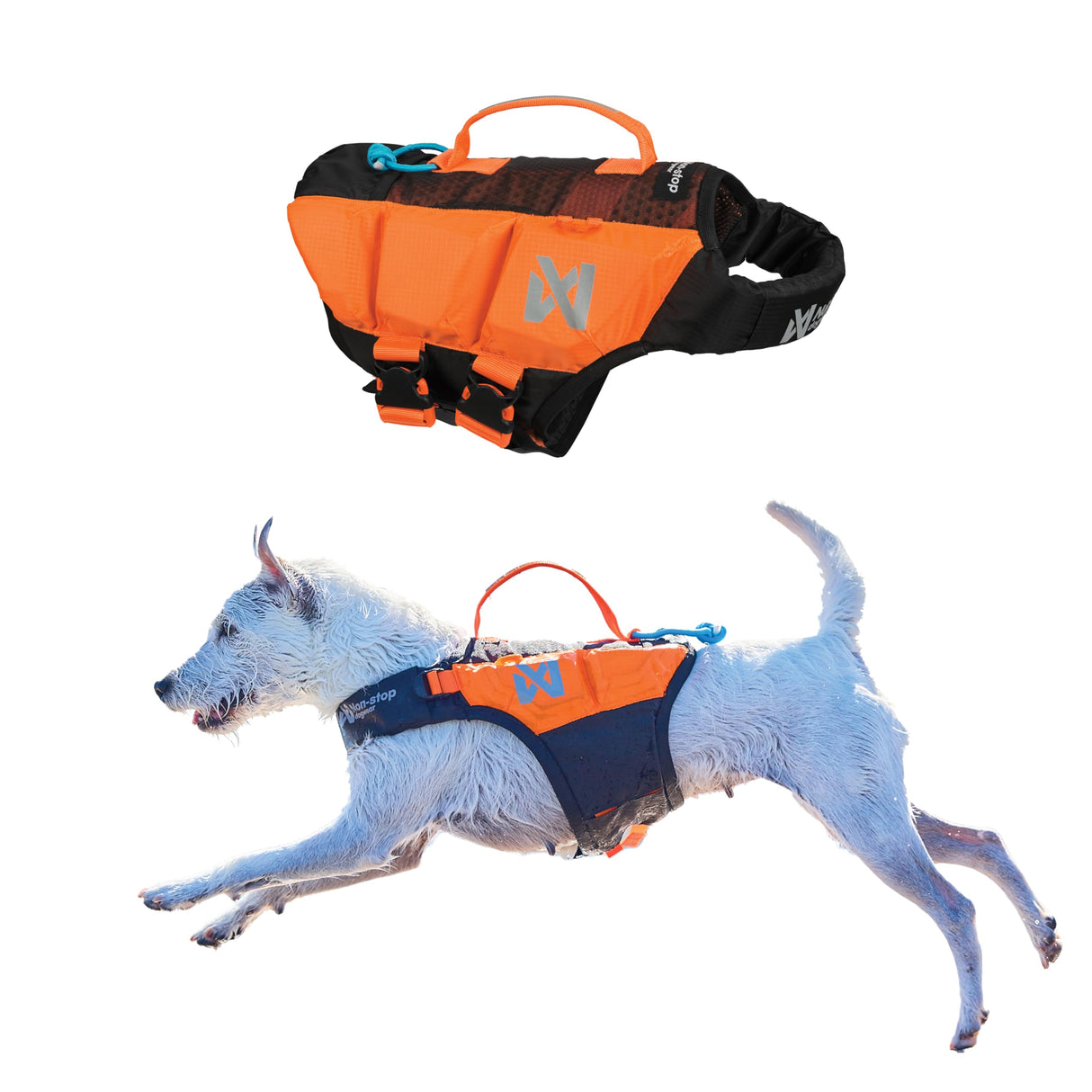 Non-stop dogwear Protector Life Jacket, Innovative Dog Life Jacket, Breathable Dog Swimming Vest with Ergonomic Design for Full Freedom of Movement, Black/Orange, Size 3