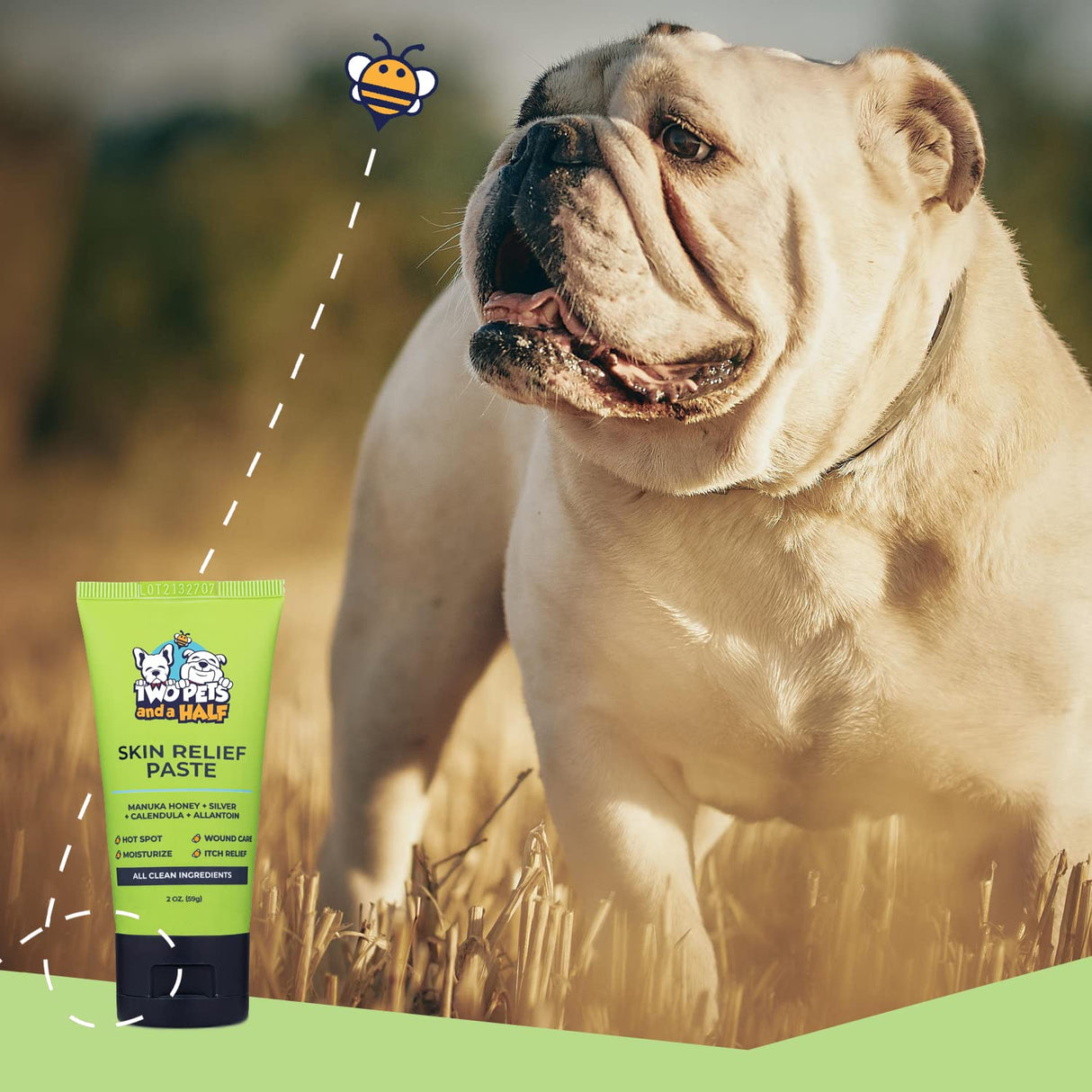 Bulldog Hot Spot Treatment 2Oz-Wound Care Ointment w/Silver & Honey-French Bulldog Itch Relief for Allergy,English Bulldog Lotion for Dry Skin and Healing Balm-Skin Relief for Dog-Lotion for Dry Skin