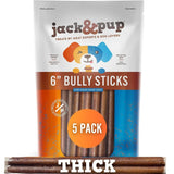 Jack&Pup 6 Inch Bully Sticks for Dogs (5 Pack) Extra Thick Dog Chews Long Lasting, Single Ingredient, 100% Beef Bully Sticks for Large Dogs