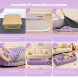 ChiXnuggle Human Dog Bed for Adult - Luxury Striped Faux Fur Giant Dog Bed with Portable Handle, Egg Orthopedic Foam Pad with Thick Blanket, 72"x40"x10", Purple