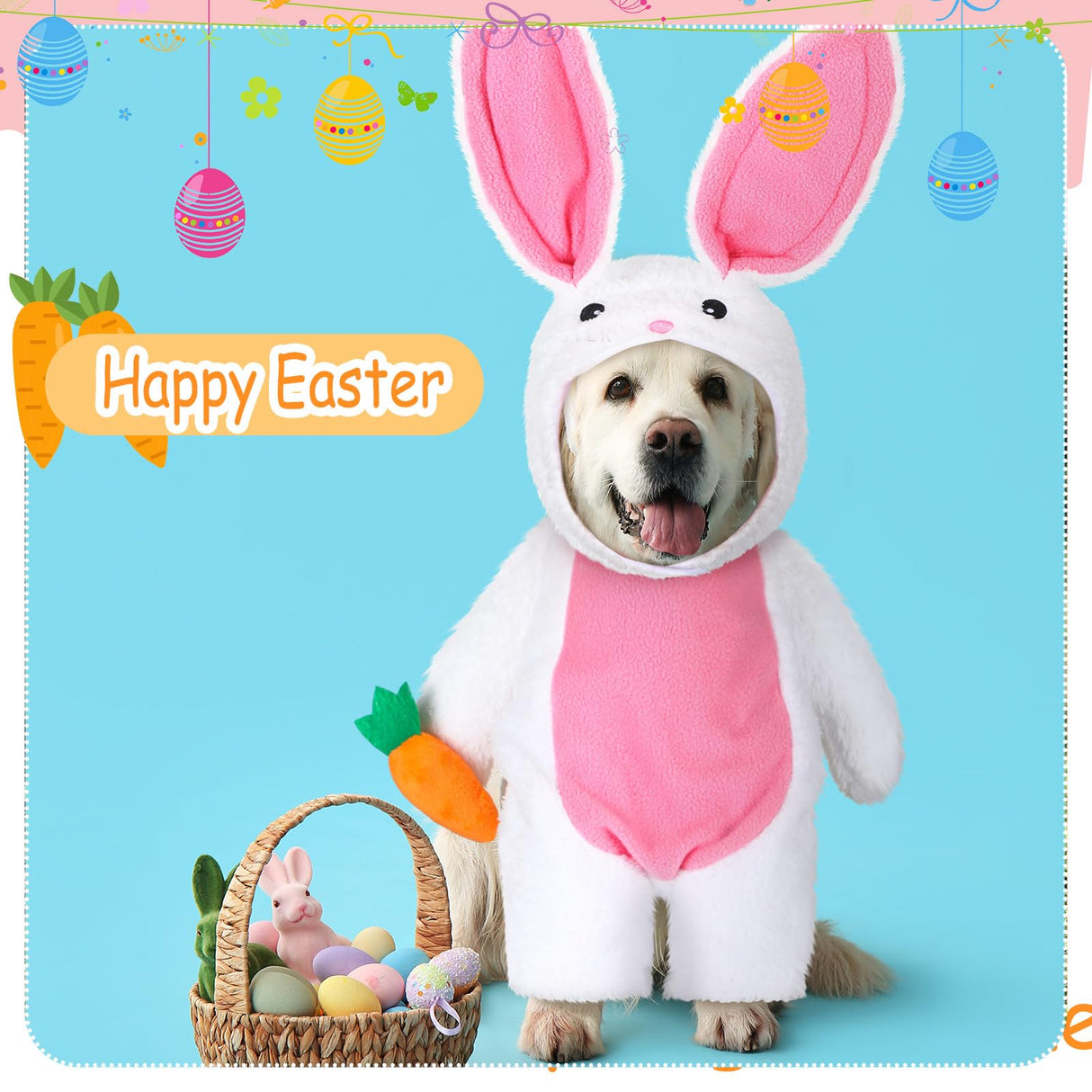 Huhumy Easter Dog Costume Easter Funny Walking Bunny Dog Outfit Fluffy Rabbit Hoodies Pet Clothes with Bunny Ears Arms and Trousers Sleeves(L)