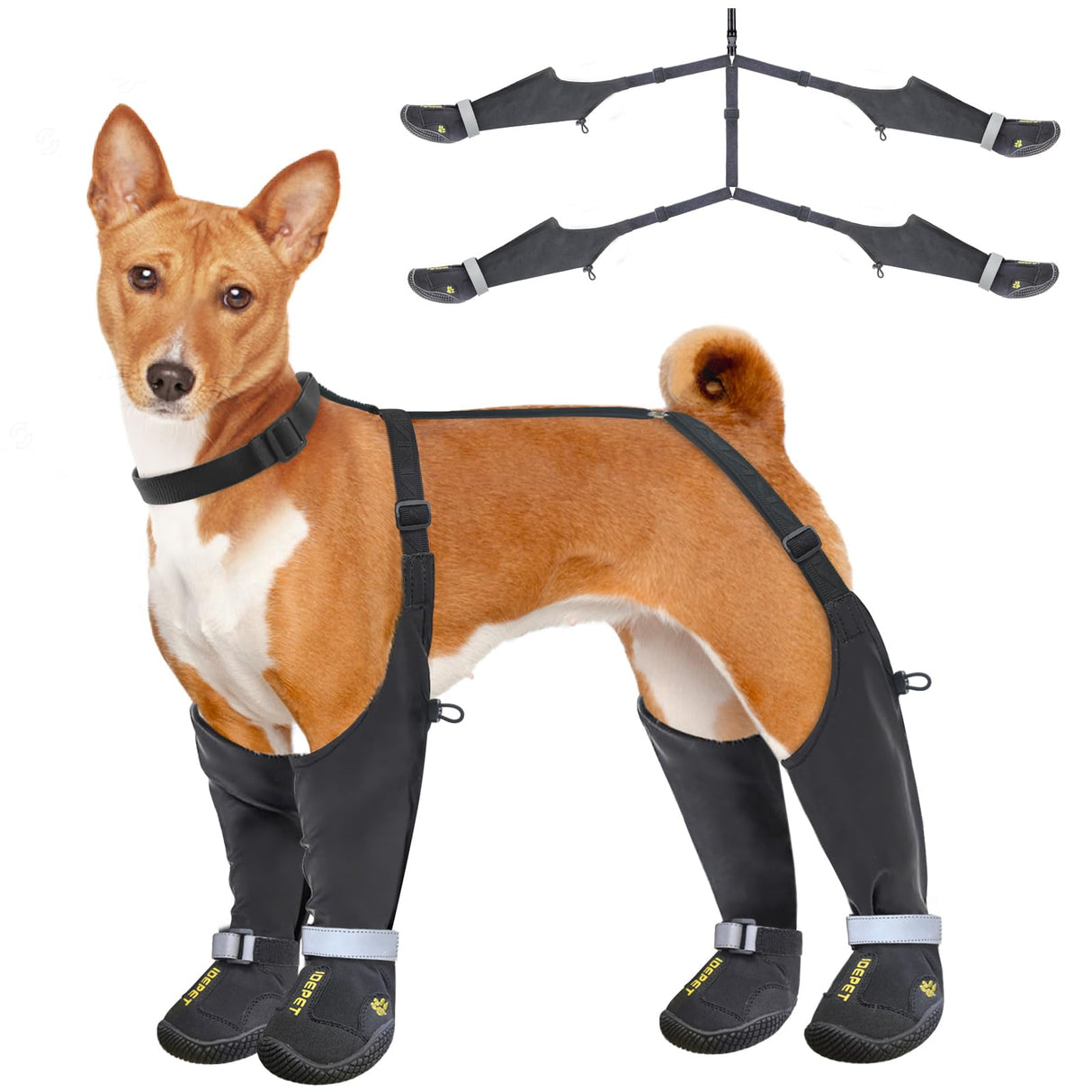 Idepet Dog Suspender Boots, Anti-Slip & Fall Waterproof Tall Shoes Legging for Small Medium Dog, Adjustable Suspender Boots for Winter Snow Rain Hiking Paws Protector 6