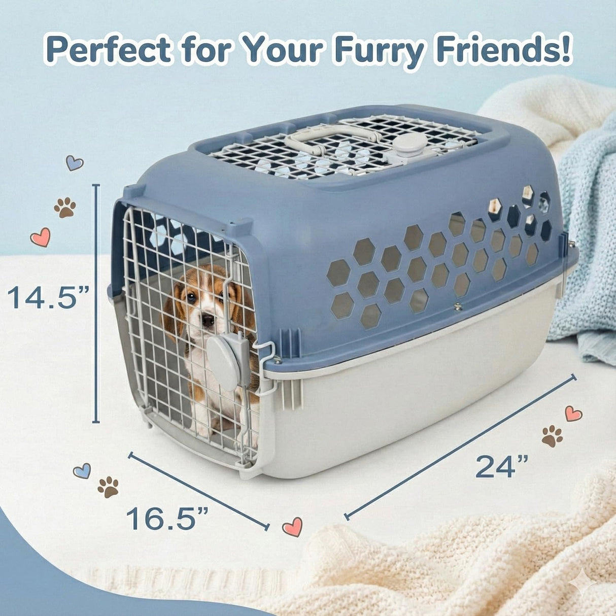Portable Double Door Plastic Pet Carrier for Dogs & Cats - 24" Durable Ventilated Kennel with Top Loading, Airline Approved, Foldable Design for Travel & Vet Visits