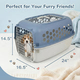 Portable Double Door Plastic Pet Carrier for Dogs & Cats - 24" Durable Ventilated Kennel with Top Loading, Airline Approved, Foldable Design for Travel & Vet Visits