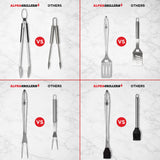 Alpha Grillers Grilling Accessories - BBQ Accessories Grill Set with Spatula, Fork, Brush & Tongs - Outdoor Barbecue Utensils Fathers Day Gift for Dad Husband Men Him Boyfriend