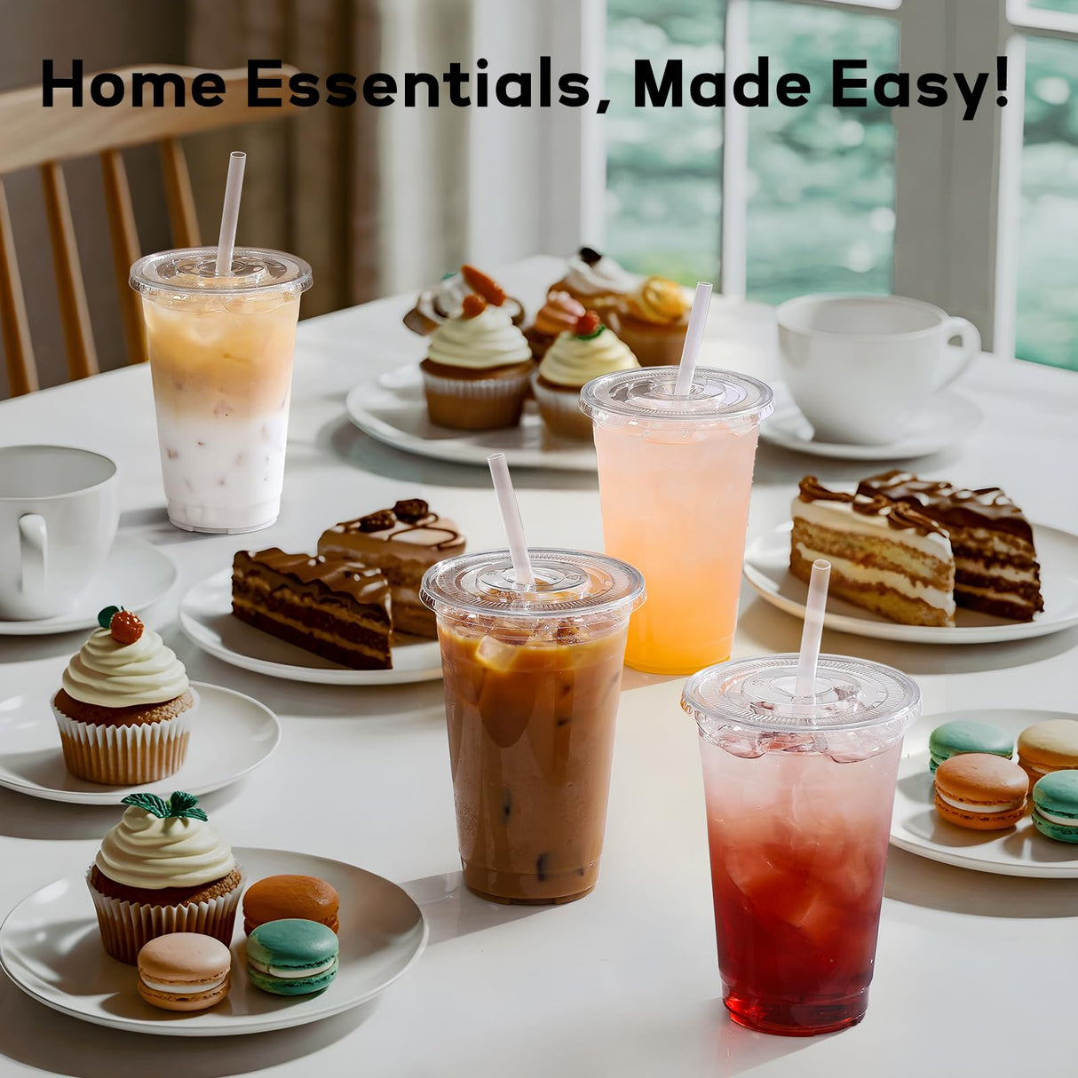 25 Pack - 16 oz Plastic Cups with Lids and Straws, Clear Iced Coffee Cups with Lids, Disposable Cups with Lids for Cold Drinks, Iced Tea, Milkshakes, Smoothies - Durable & BPA Free