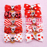 20Pcs Valentine's Day Dogs Hair Bows with Rubber Band for Small Medium Pet Curly Adorable Rhinestone Dog Bows Puppy Cat Hair Accessories Heart Pattern (for Valentine’s, Medium (2 inch)