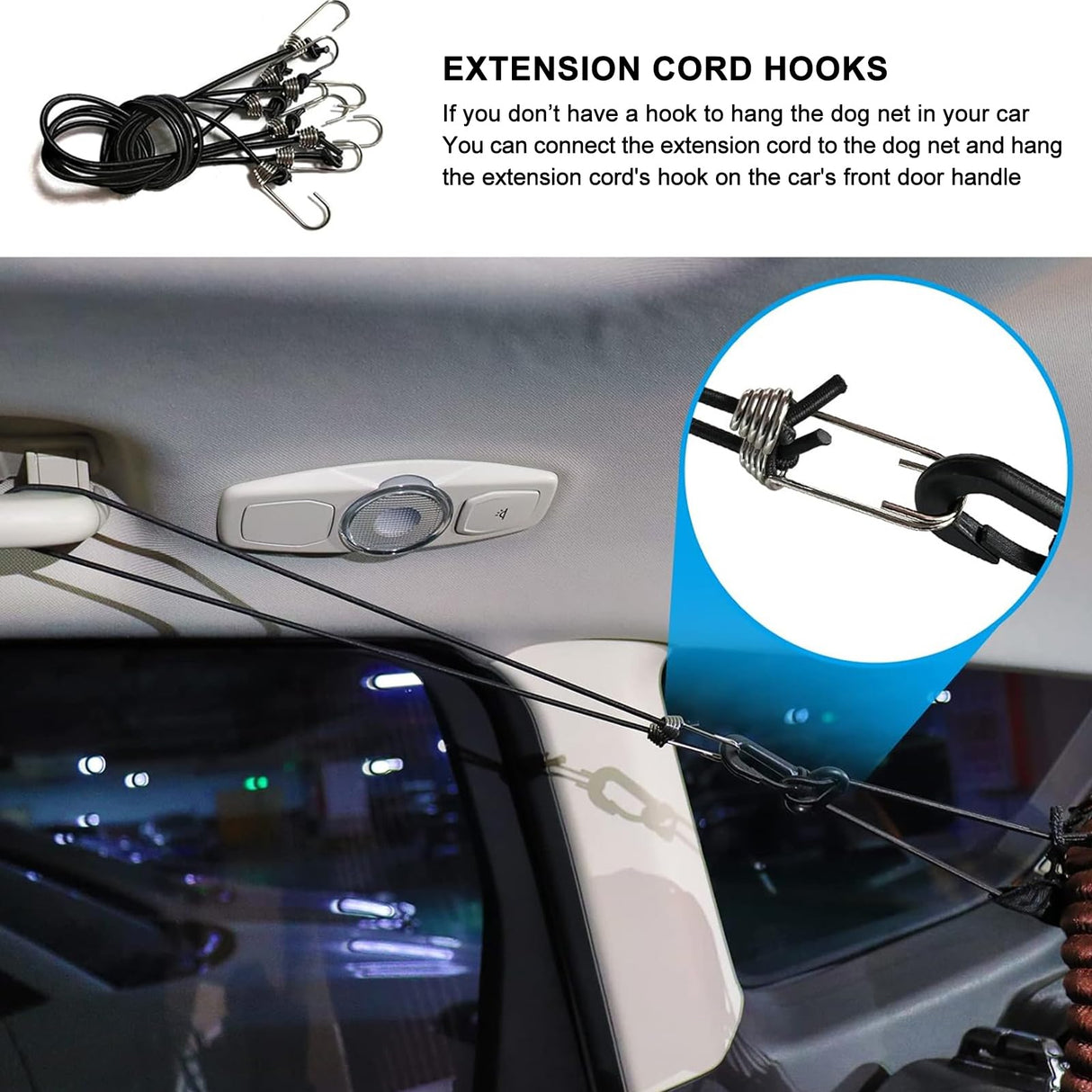 Dog Barrier for Car SUV, 47" Dogs Net with Metal Hooks, Stretchable Mesh Cargo Net, Car Divider Dog Gate for Driving Safely with Children & Pets, Universal for Trucks, SUV