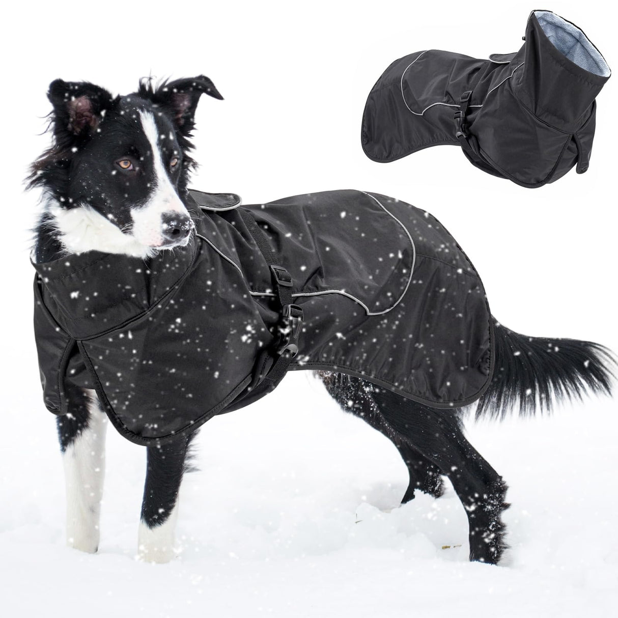 Dog Winter Raincoat, Waterproof Warm Jacket with Velvet Lining for Cold Weather, Windproof Insulated Rain Coat with Reflective Strips for Extra Large Dog (Black, XXL)