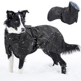 Dog Winter Raincoat, Waterproof Warm Jacket with Velvet Lining for Cold Weather, Windproof Insulated Rain Coat with Reflective Strips for Extra Large Dog (Black, XXL)
