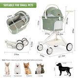 Beberoad Pets TT Lightweight Pet Stroller for Small Dogs & Cats - 4-Way Installation Carrier, One-Hand Fold, 180° Canopy Cover & Adjustable Handle (Green)