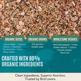 Flocksentials 80% Organic Parakeet Food - No Fillers, Fatty Seeds, or Dyes - Budgies, Lovebirds & Parrotlets - Premium Human Grade Seed Mix, Grain & Wholesome Veggies – Made in USA (4 lbs)