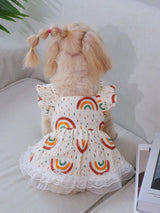 QWINEE 2pc Cute Dog Dress Ruffle Trim Princess Dress Cat Vest Dress Lace Trim Summer Dress Pet Clothes for Small Medium Cats Dogs Kitten Puppy Multi L