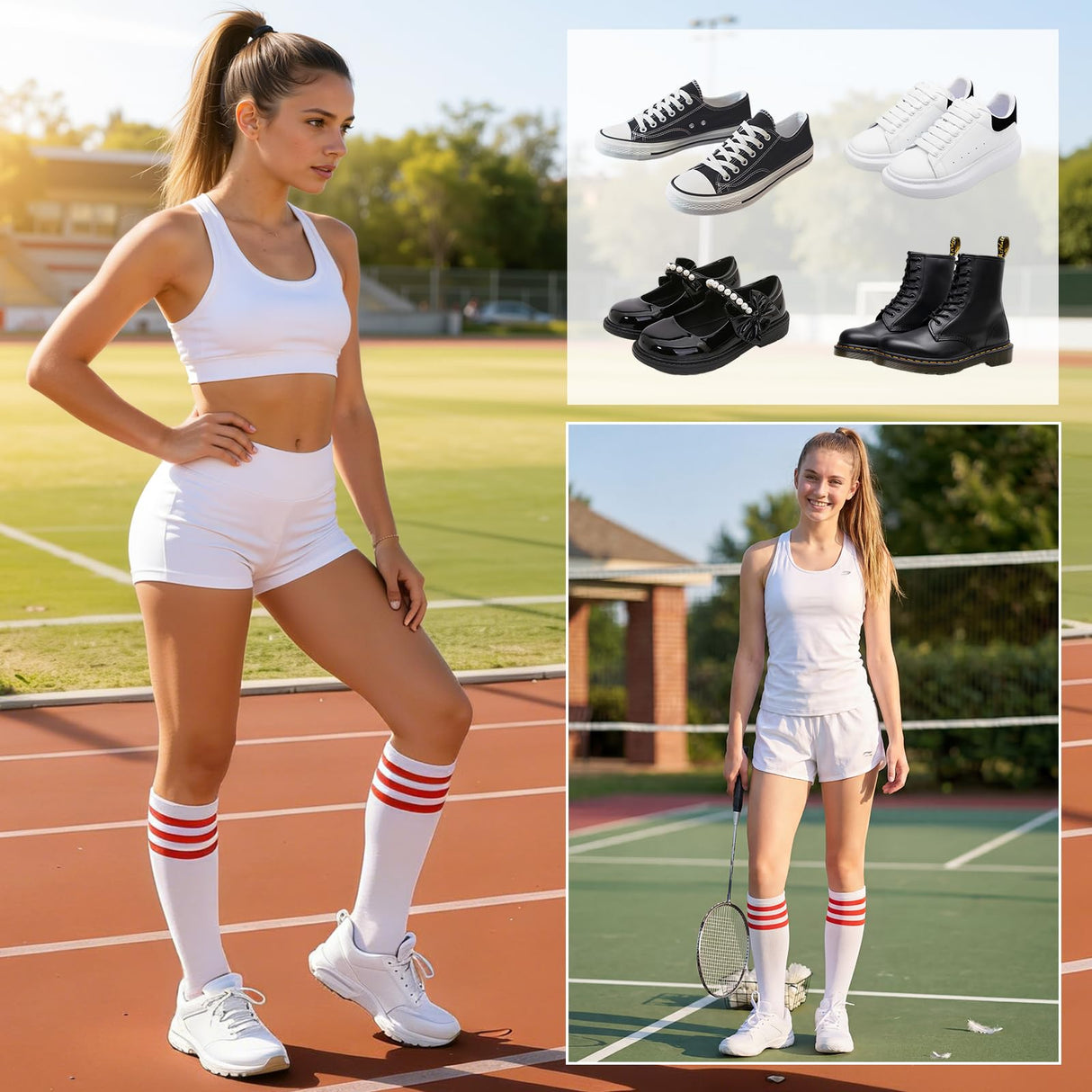 American Trends Womens Athletic Socks Outdoor Sport Sock Knee High Socks Long Stockings Casual Striped Sock 1 Pack White Red