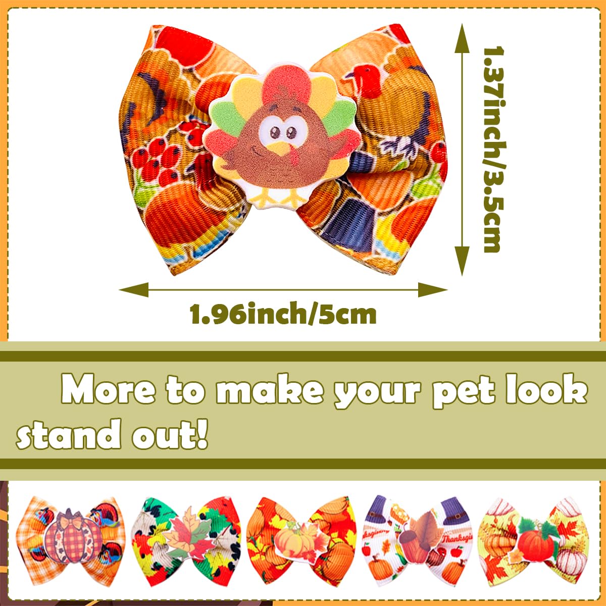 JpGdn 50pcs/25pairs Fall Thanksgiving Dog Hair Bows with Rubber Band Bulk Autumn Fall Topknot Bowknot for Puppy Doggy Cat Yorkies Small Medium Boy Girl Animals Grooming Accessories