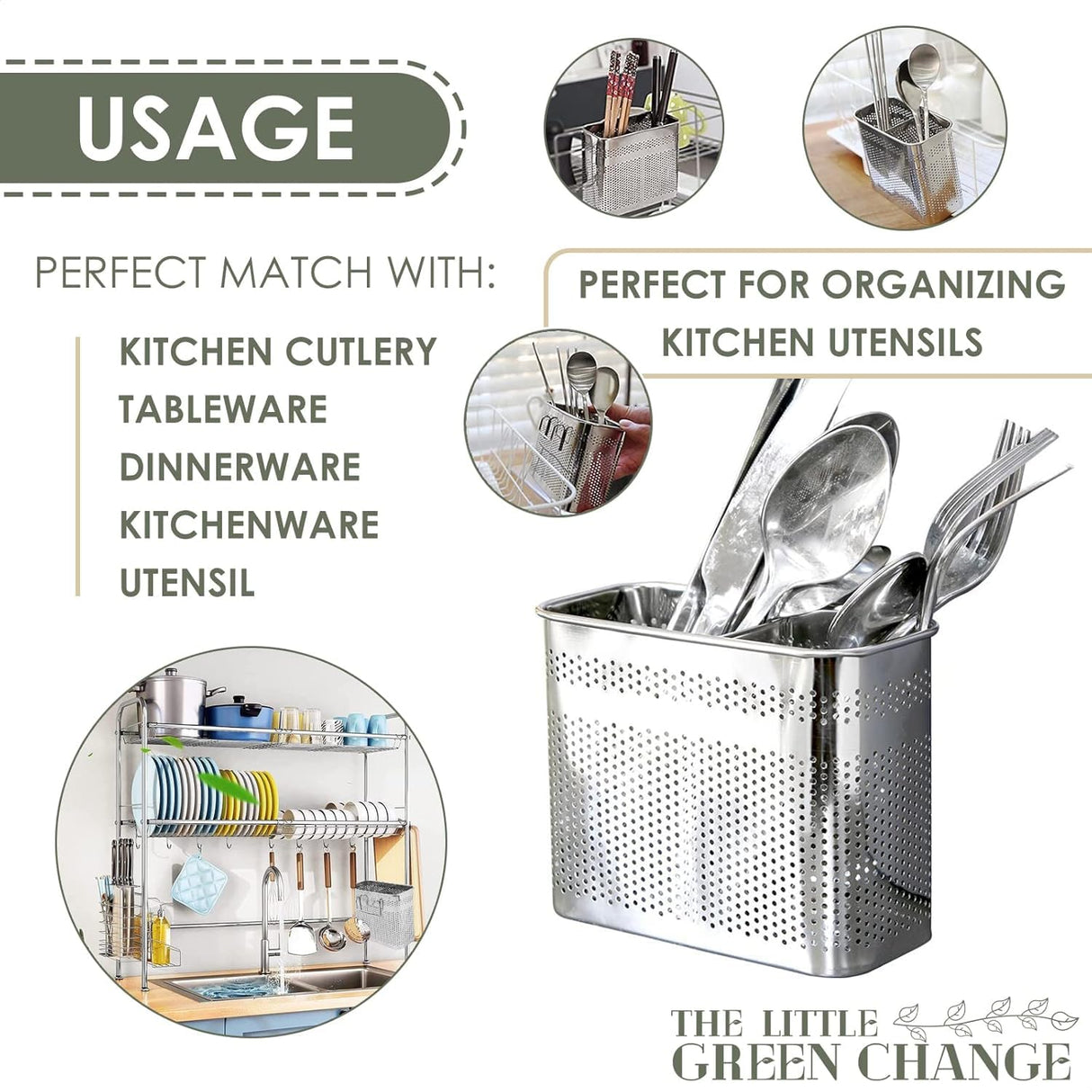Daeheung Industries Kitchen Utensils Chopsticks Holder Drying Rack Basket with Hooks 2 Divided Compartments Quality Stainless Steel Large L5.4 X H4.3 X W2.6
