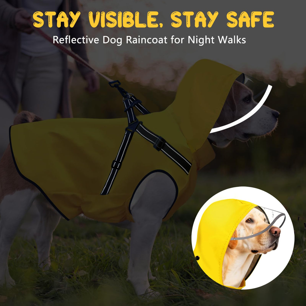 Dog Raincoat: Dog Rain Jacket with Reflective Harness & Removable Hood | Waterproof Dogs Rain Coat Poncho for Large Medium Small Dogs Puppies (Yellow - M)