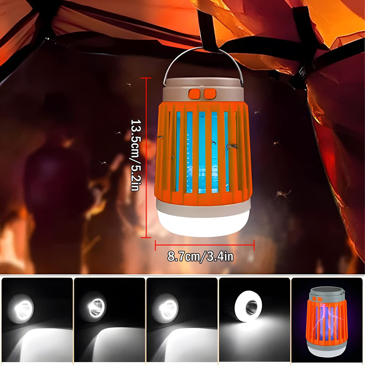 Zap Guardian Bug Zapper, Buzzbug Mosquito Killer Multifunctional Outdoor Equipment with Solar & USB Charging, Portable and Rechargeable, Suitable for Home, Camping (2Pcs-Orange)