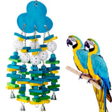 Parrot Toys for Large Birds, Parrots Chew Toy Gift with Colorful Wood Blocks and Bells for Macaws African Grey and Amazon Parrots (Blueberry Style)