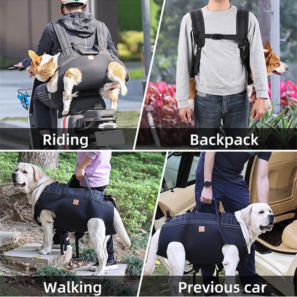 Backpack Carrier for Large Dog Full Body Dog Sling with Handle Dog Lift Harnesses with Reflective STS for Elderly Disabled Dogs