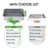 MEEXPAWS Rabbit Litter Box Stainless Steel, Large Bunny Litter Box with Raised Grid and Washable Pee Pad, Metal Litter Pan High Side for Rabbit,Small Animal Toilet Potty Tray Easy Cleaning,Less Stink
