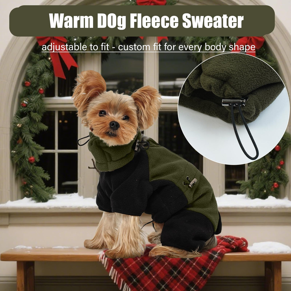 DENTRUN Dog Winter Coat, Warm Fleece Jacket, Turtleneck Dog Sweater, Cold Weather Outfit, Thermal Bodysuit, Soft Jumpsuit