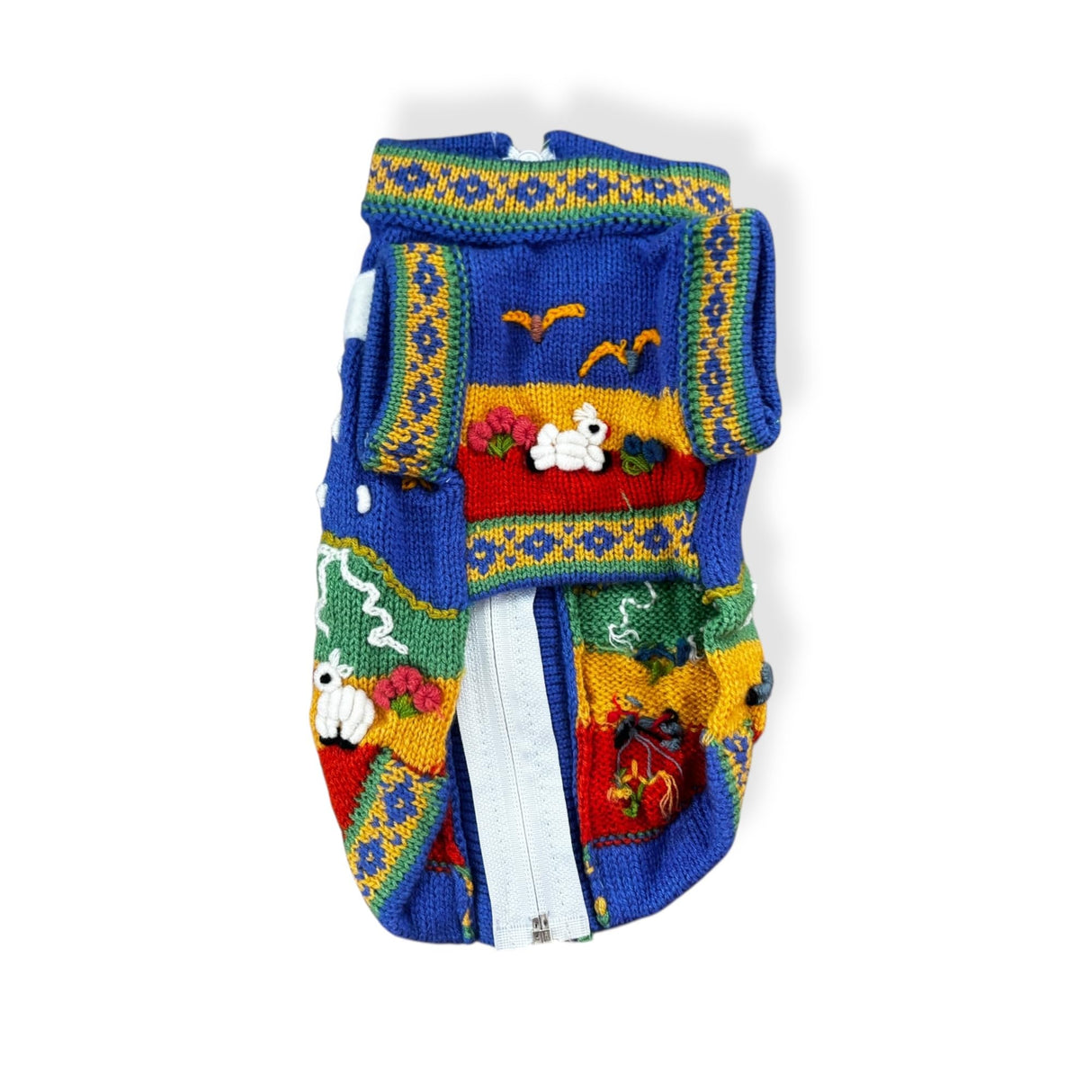 Zoeartcrafts Peruvian Wool Knitted Sweater for Dogs, Small dog embroidered jacket, puppy winter sweater, cozy warm sweater for cats (Blue, Size 2)