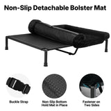 Veehoo Elevated Dog Bed Large Sized with Fluffy Plush Bolster Cushion, Washable Orthopedic Dog Couch Bed, Cooling Raised Pet Cot with Removable Mat, Breathable Mesh, No-Slip Feet, 48x 37 inches, Black