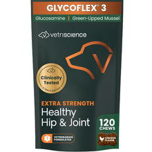 Load image into Gallery viewer, VetriScience Extra Strength Healthy Hip &amp; Joint Chews, GlycoFlex 3, Glucosamine, Green-Lipped Mussel, Joint Support Supplement for Dogs, Promote Mobility &amp; Soothe Joint Discomfort, Chicken, 120 Count
