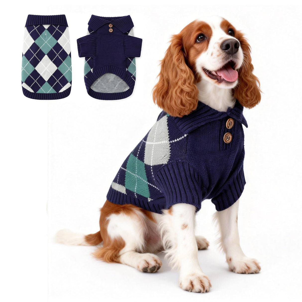 XPStitchPaw Dog Sweater for Large Dogs, Winter Fleece Outfit with Easy Belly Opening & Round Butt Design, British Style Collar Pet Clothes for Christmas Daily Wear, Warm Soft Sweatshirt (L)