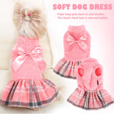 Yikeyo Fuzzy Dog Plaid Sweater Dress, Fall Winter Warm Female Dog Clothes for Small Dogs Girl, Pet Outfit, Cat Apparel (Small, Pink)