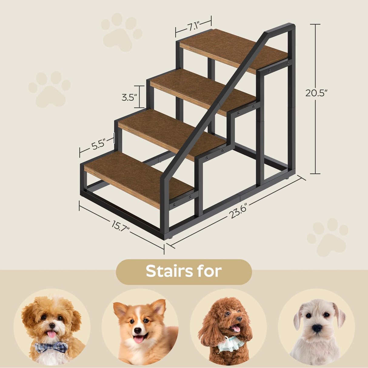 YATINEY Dog Stairs for Small Dogs, 4-Steps Dog Steps for High Beds and Couch, 20.5”H Pet Steps with Non-Slip, Brown and Black LT01BV