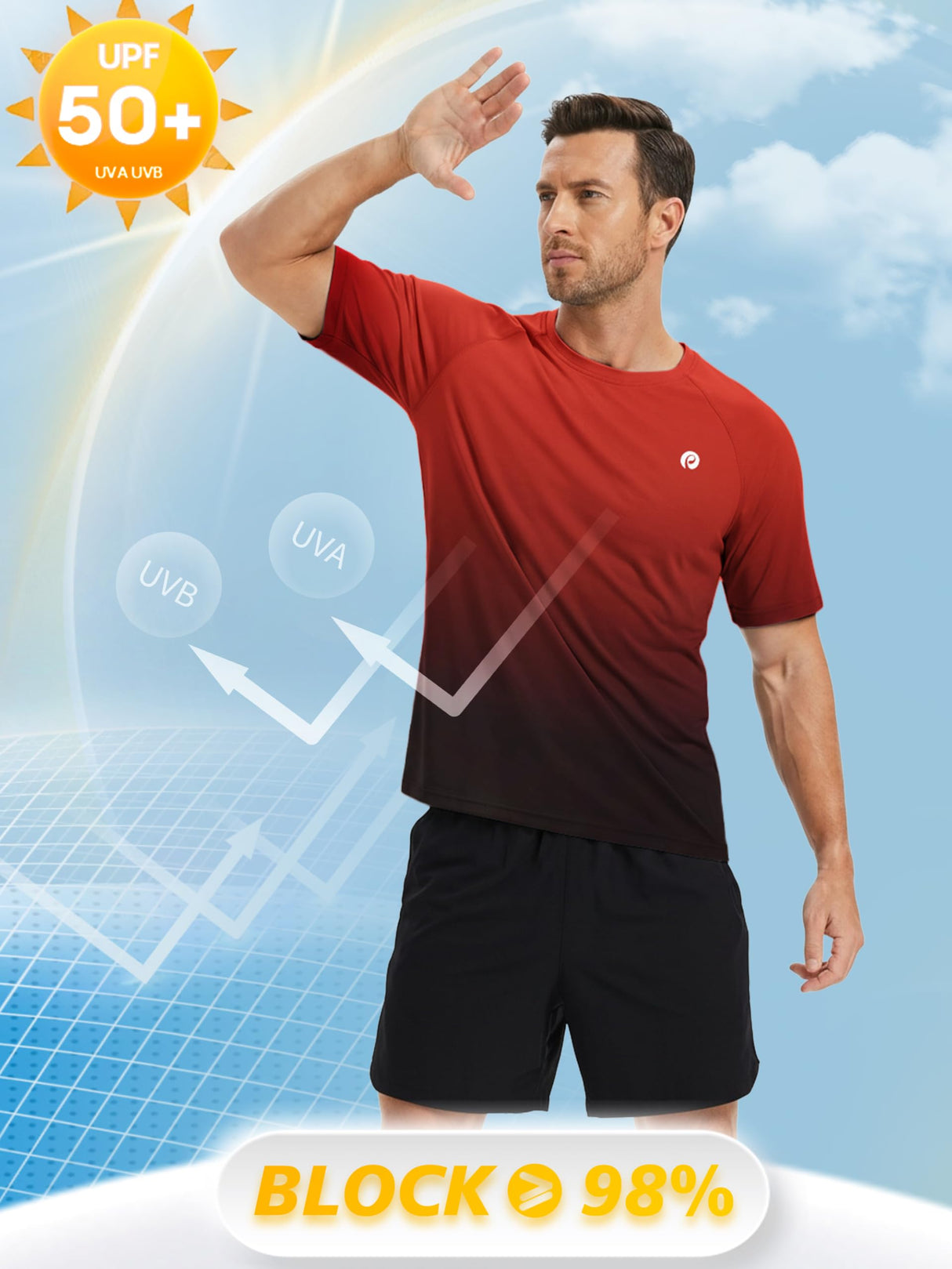 PINSPARK Mens Workout Shirts UPF 50+ Sun Protection Shirts Swim SPF UV Quick Dry Short Sleeve T-Shirts for Athletic Fishing Rash Guard L