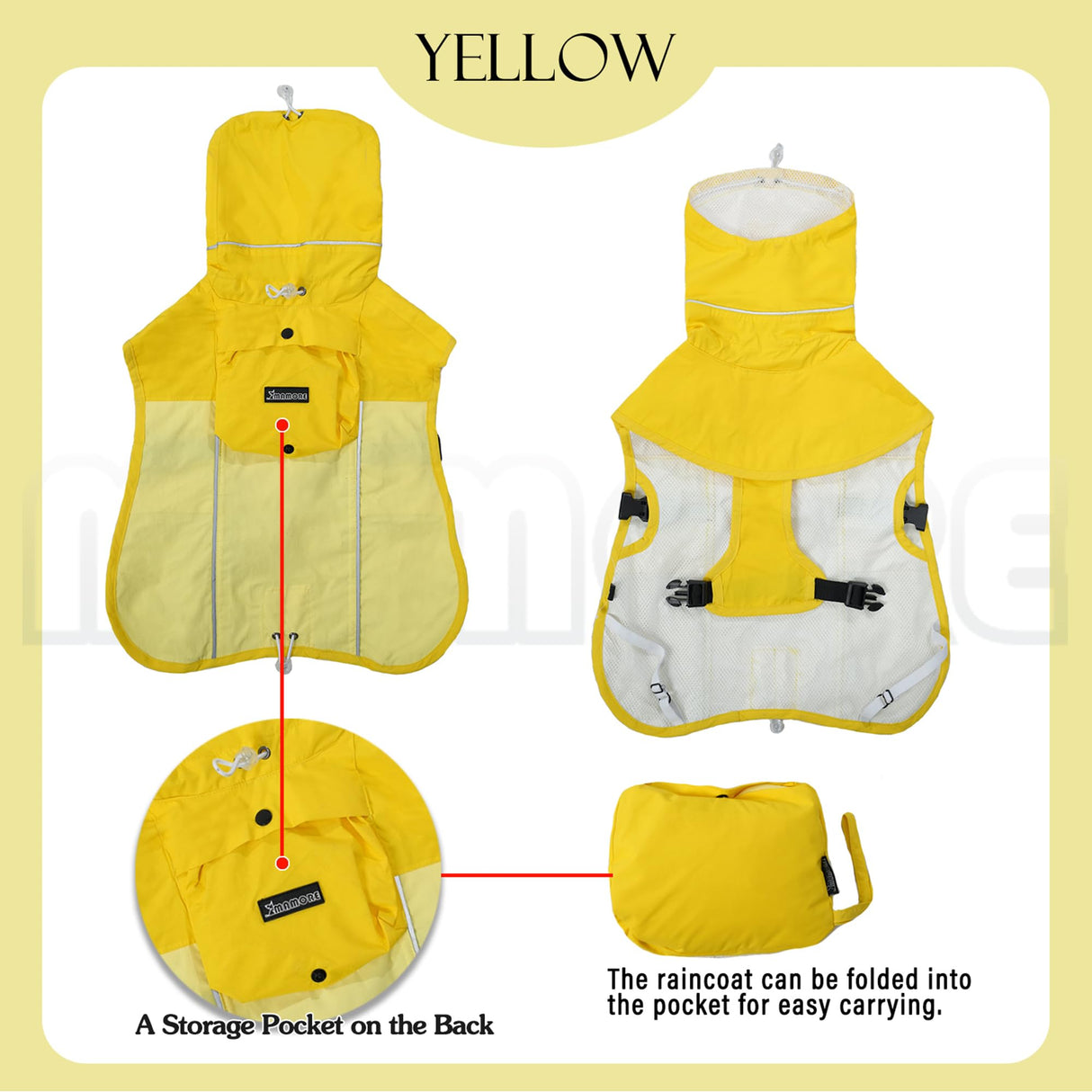 MAMORE Dog Raincoat, Waterproof Rain Jacket for Small Medium Large Dogs, Windproof Reflective Adjustable Breathable Pet Rain Coat with Storage Pocket and Leash Holes (Mineral Yellow, Medium)