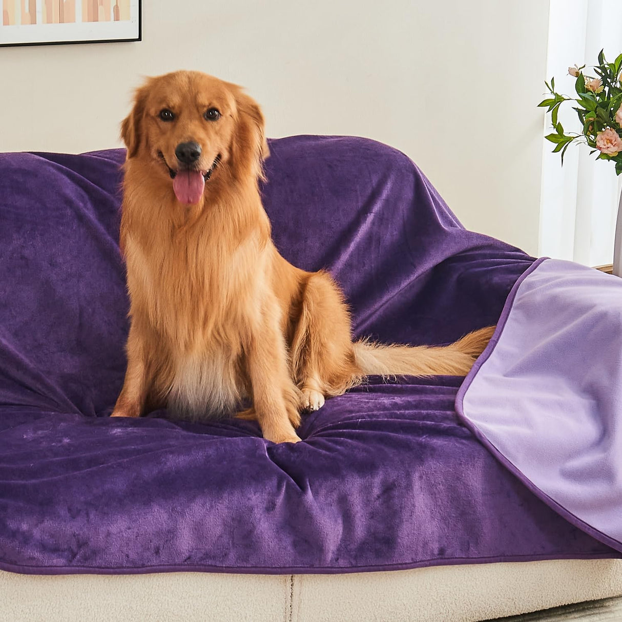 Yaning Waterproof Blanket 80"x90" for Adults, Reversible Waterproof Bed Cover for Dogs Cats Pets, Soft Leakproof Blanket for Bed Couch Sofa Furniture Protector, Dark Purple/Light Purple