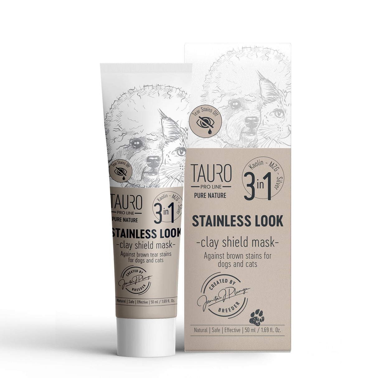 Tauro Pro Line Clay Tear Stain Remover for Dogs - Shield Mask for Eyes, Ears, Mouth, Gentle Grooming Product for Dogs, Puppy & Cat (Stainless Look - 1.69 Fl Oz)