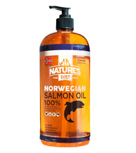 Load image into Gallery viewer, Nature's Diet Pet 32 oz Norwegian Salmon Oil Dogs &amp; Cats - Natural Support for Joint Function Immune Heart Health Appetite Skin &amp; Coat Omega 3 6 9 Liquid Food Topper EPA DHA Fatty Acids
