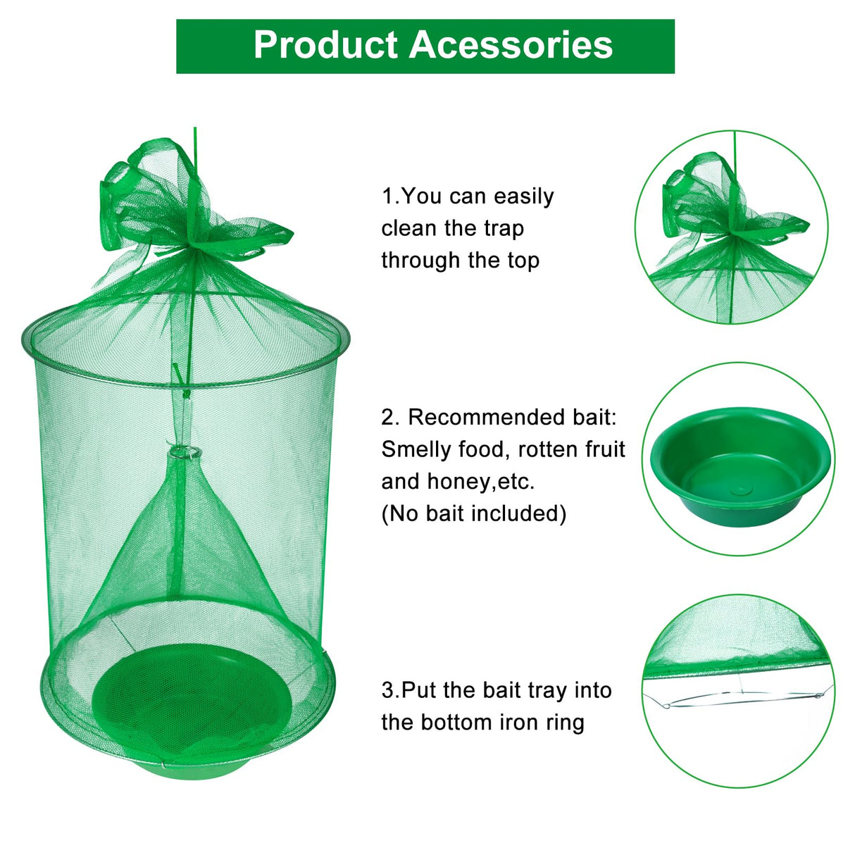 4 Pack Ranch Fly Trap, Farm/Orchard Fly Trap, Reusable Fly Traps Outdoor, Fly Catcher Killer, Effective Trap for Horse Stable