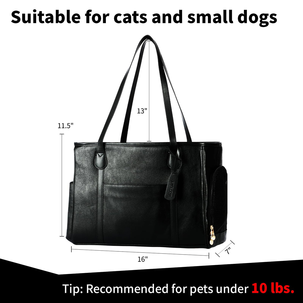 Monanller Stylish Dog Purse Carrier, Leather Pet Carrier Bag for Small Dogs Cats Puppy, Airline Approved Soft-Sided Carrier Black