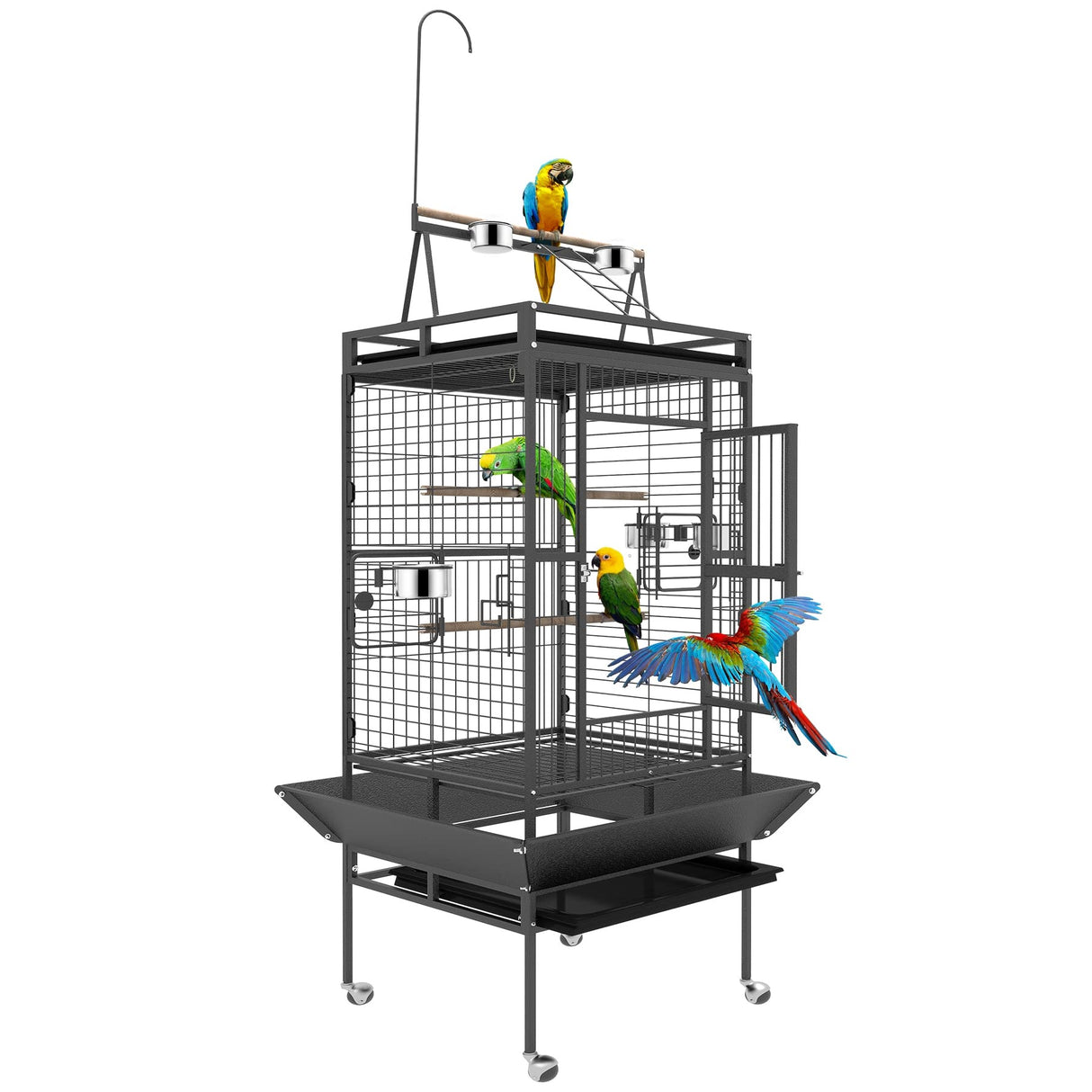 82 Inch Bird Cage, BOINN Bird Flight Cages with Rolling Stand & Bottom Tray, Wrought Iron Parrot Cage with PlayTop for Parakeet, Lovebirds, Ringneck, Cockatiels