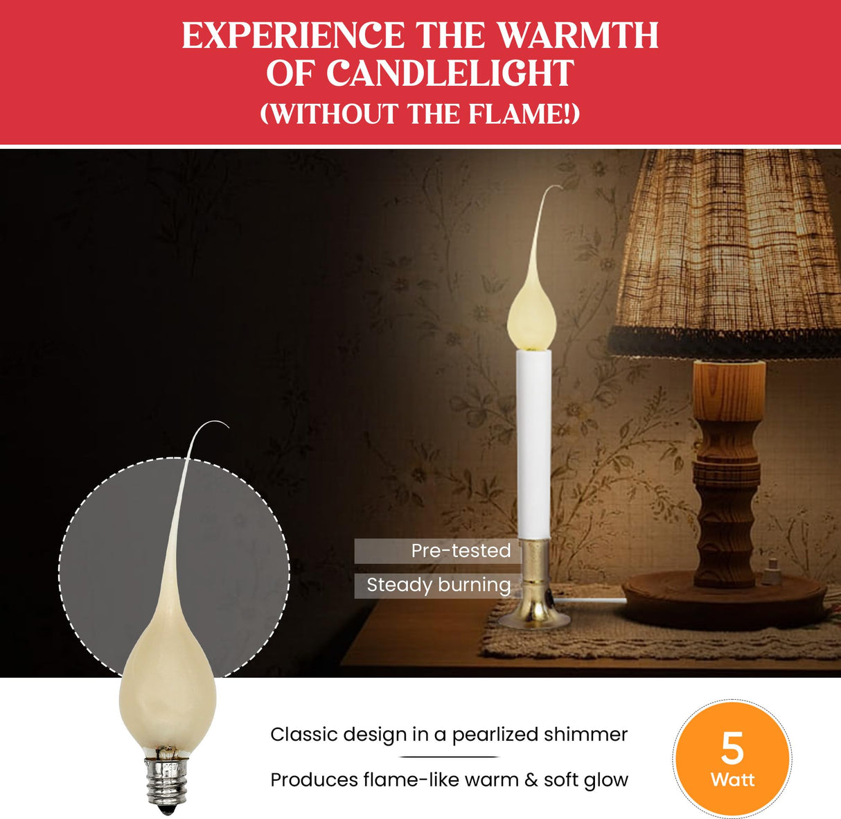 Creative Hobbies® Country Style Silicone Dipped Candle Light Bulbs (Pkg of 10 Bulbs) ~ 5 Watt Pearlized Silicone, Gold Glow