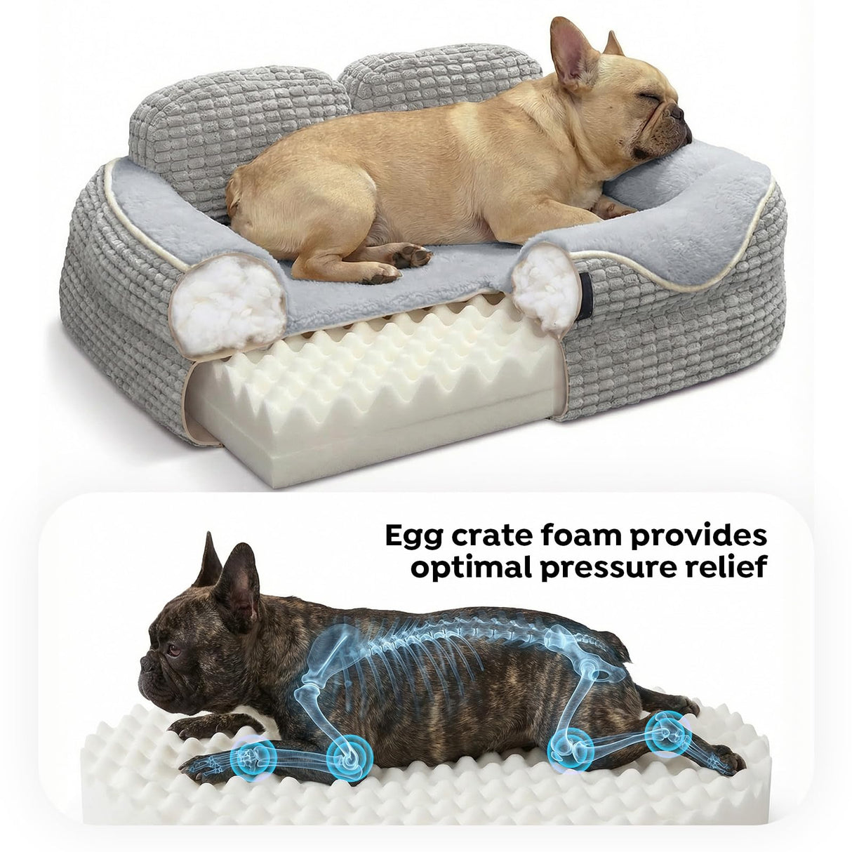 Veehoo Cute Dog Bed for Large Dogs, Orthopedic Egg-Crate Foam Dog Bed with Sides, Removable Washable Cover & Waterproof Lining, Comfortable Pet Couch Pet Sofa Grey, 36"